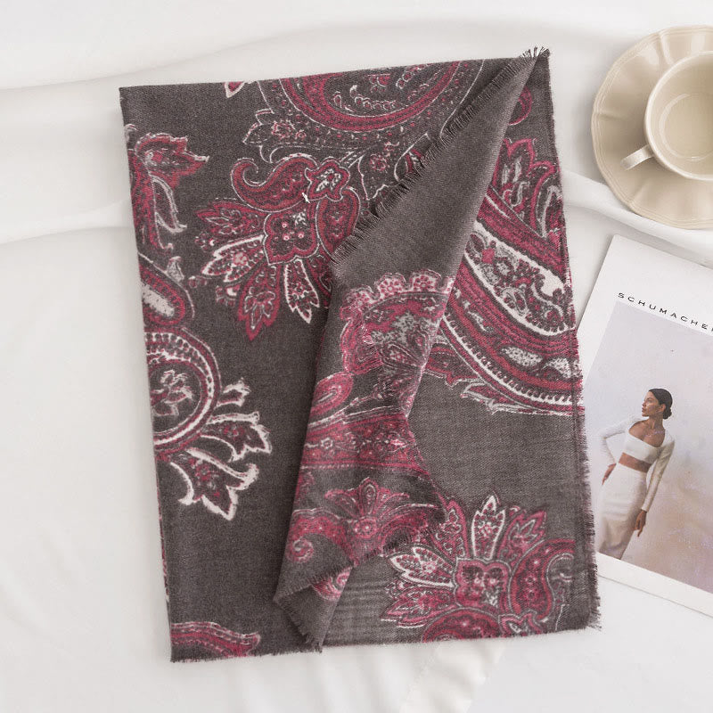 Buddha Stones Tibetan Paisley Prints Shawl Fall Winter Soft Warm Scarf Wrap - DimGray 190*65cm - image 15
