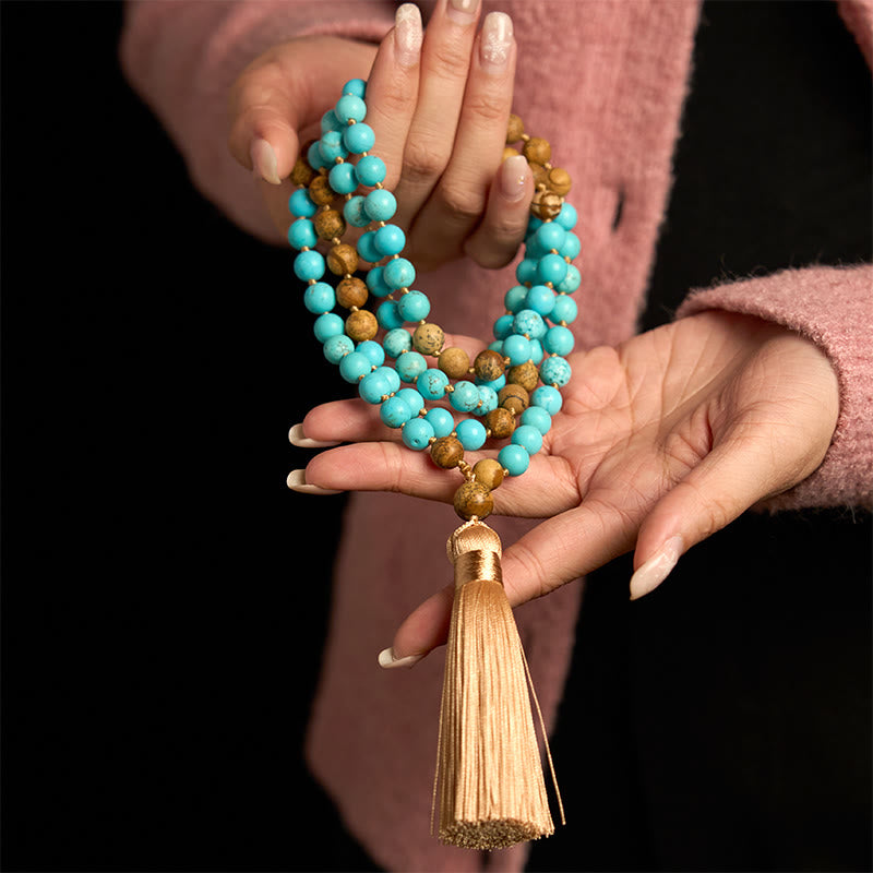 Buddha Stones 108 Mala Beads Turquoise Picture Jasper Bead Tassel Balance Bracelet - image 2