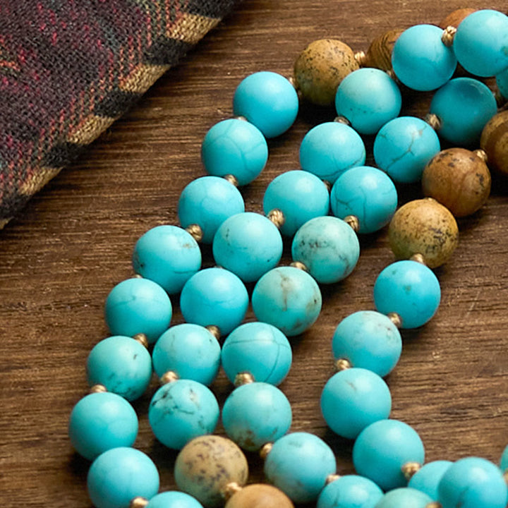 Buddha Stones 108 Mala Beads Turquoise Picture Jasper Bead Tassel Balance Bracelet - image 5