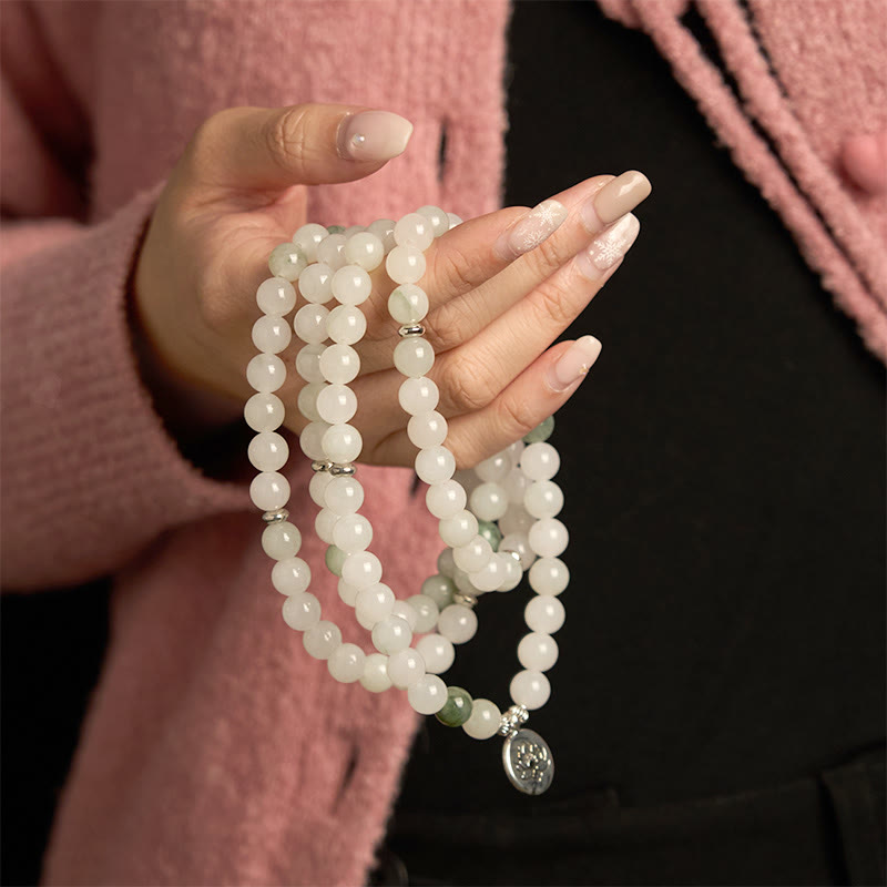Buddha Stones 108 Mala Beads Natural Tianshan Jade Lotus Luck Bracelet - image 4
