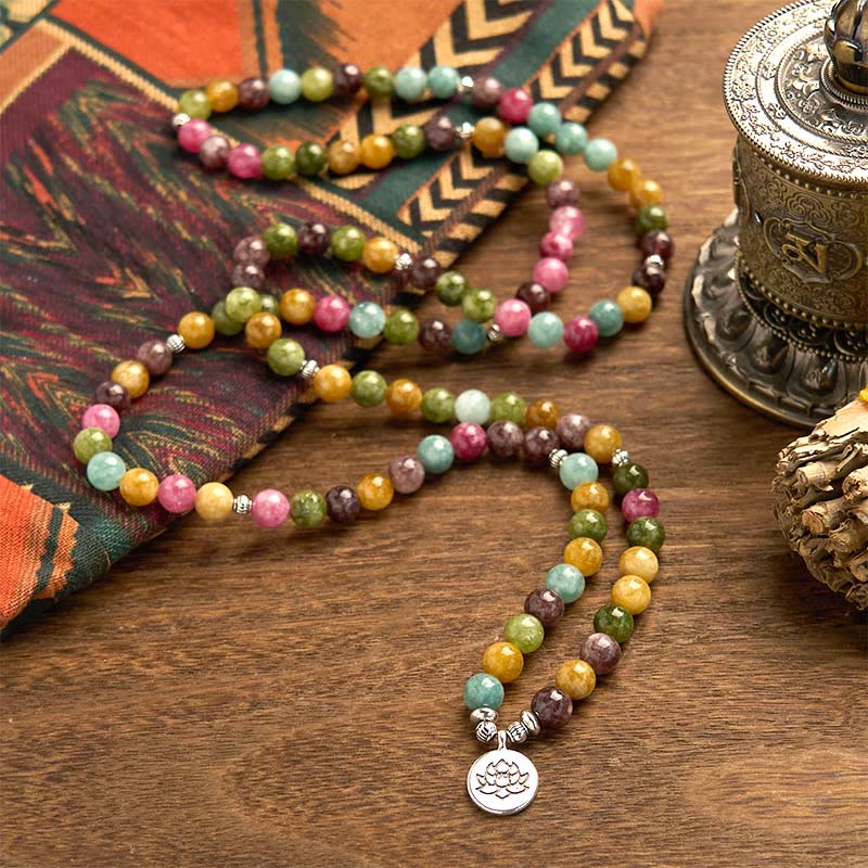 Buddha Stones 108 Mala Beads Multi-layer Natural Tourmaline Lotus Wisdom Bracelet - image 1