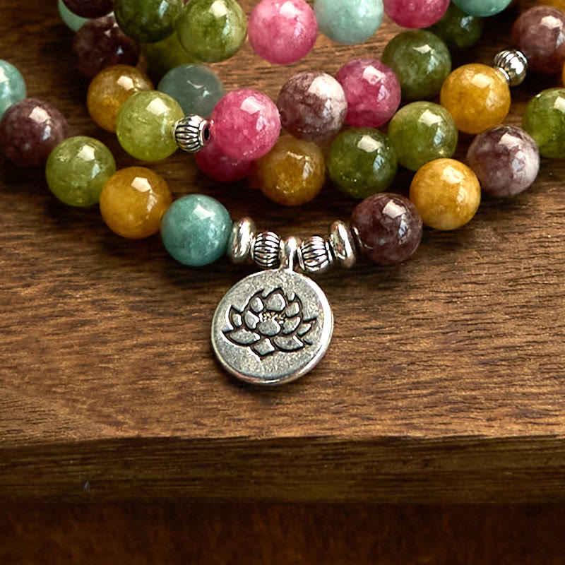 Buddha Stones 108 Mala Beads Multi-layer Natural Tourmaline Lotus Wisdom Bracelet - image 6