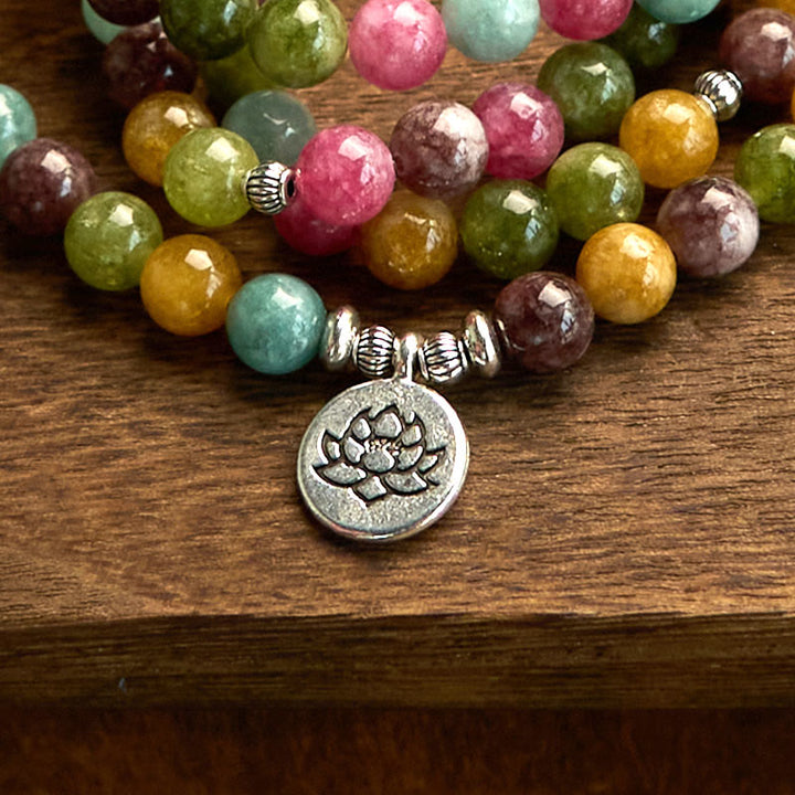 Buddha Stones 108 Mala Beads Multi-layer Natural Tourmaline Lotus Wisdom Bracelet - image 6