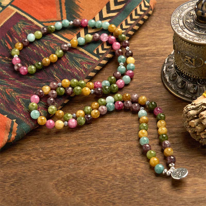 Buddha Stones 108 Mala Beads Multi-layer Natural Tourmaline Lotus Wisdom Bracelet - image 5