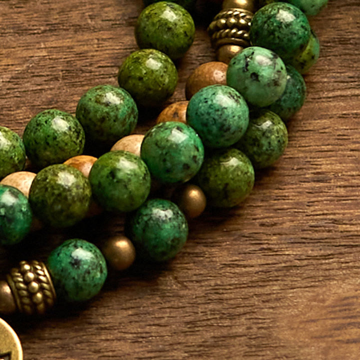 Buddha Stones 108 Mala Beads Natural Stone Picture Jasper Turquoise Lotus Positive Bracelet - image 5