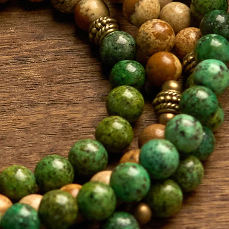 Buddha Stones 108 Mala Beads Natural Stone Picture Jasper Turquoise Lotus Positive Bracelet - image 6