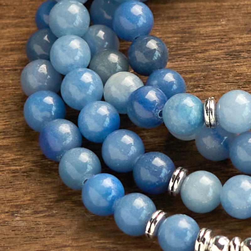 Buddha Stones 108 Mala Beads Multi-layer Natural Blue Aventurine Lotus Calm Bracelet - image 10