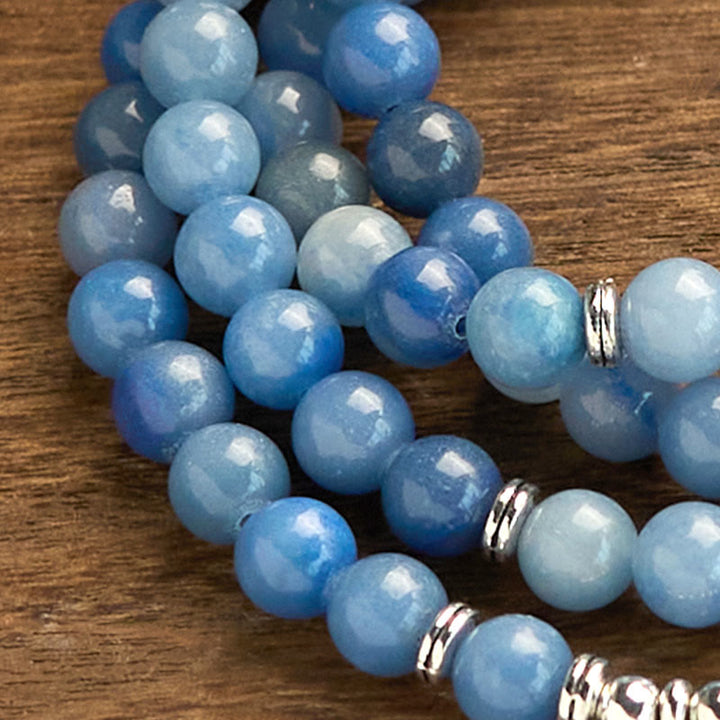 Buddha Stones 108 Mala Beads Multi-layer Natural Blue Aventurine Lotus Calm Bracelet - image 10