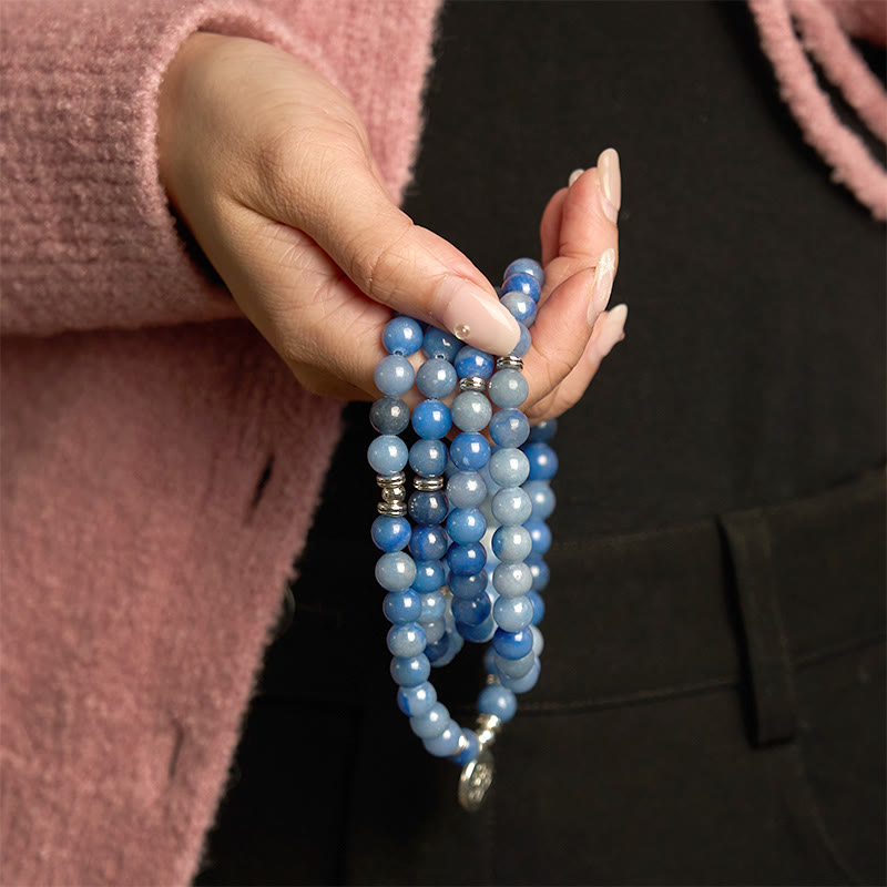 Buddha Stones 108 Mala Beads Multi-layer Natural Blue Aventurine Lotus Calm Bracelet - image 2