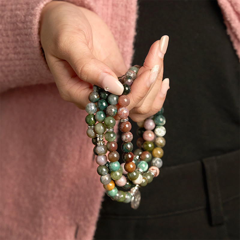 Buddha Stones 108 Mala Beads Natural Stone Indian Agate Lotus Calm Bracelet - image 6