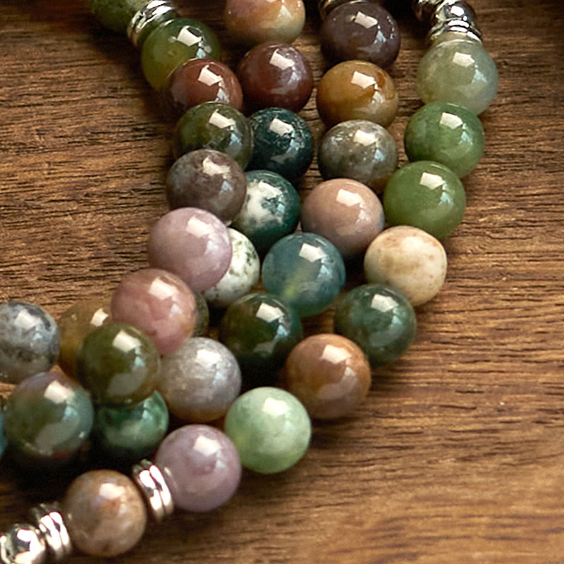 Buddha Stones 108 Mala Beads Natural Stone Indian Agate Lotus Calm Bracelet - image 8