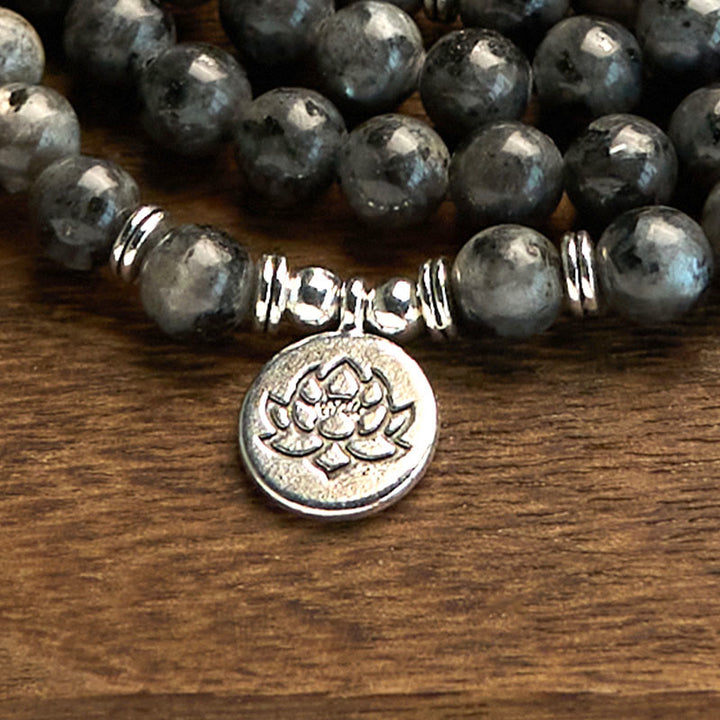 Buddha Stones 108 Mala Beads Multi-layer Natural Black Glitter Stone Lotus Positivity Bracelet - image 5