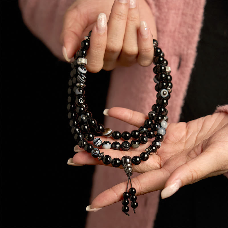 Buddha Stones 108 Mala Beads Natural Stone Black Onyx Protection Bracelet - image 3