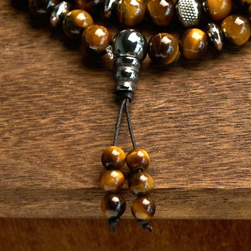 Buddha Stones 108 Mala Beads Natural Stone Tiger Eye Multi-turn Protection Bracelet - image 4