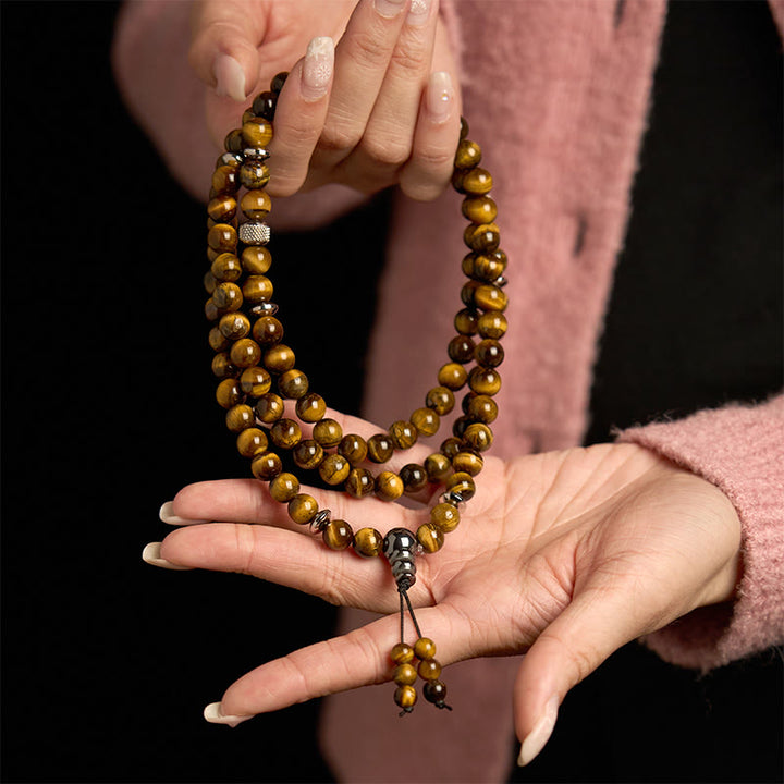 Buddha Stones 108 Mala Beads Natural Stone Tiger Eye Multi-turn Protection Bracelet - image 3