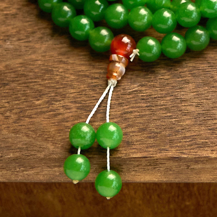 Buddha Stones 108 Mala Beads Natural Cyan Jade Luck Bracelet - image 7