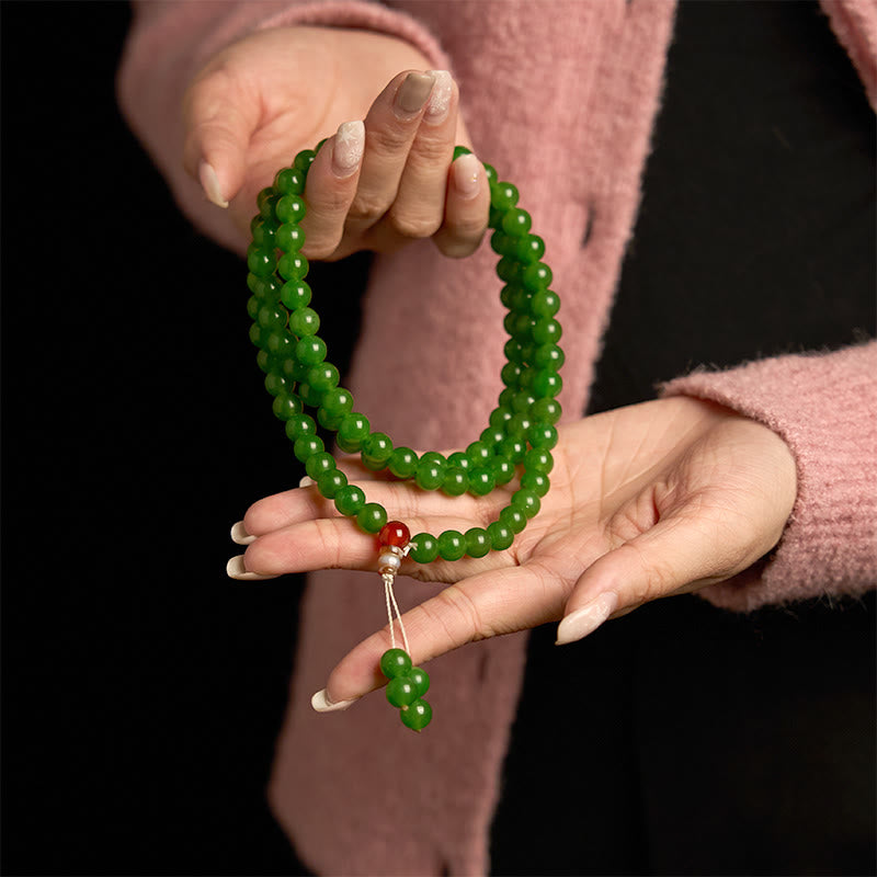 Buddha Stones 108 Mala Beads Natural Cyan Jade Luck Bracelet - image 4