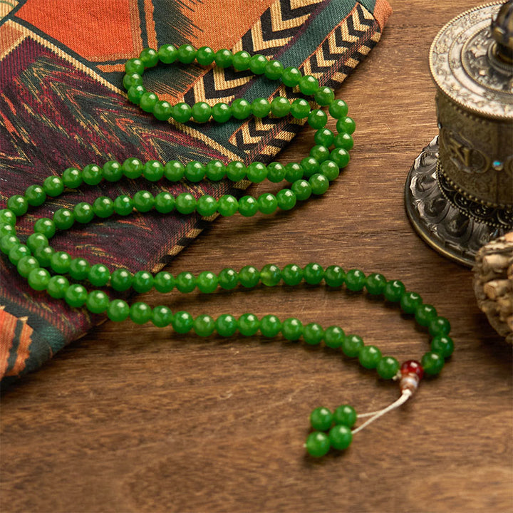 Buddha Stones 108 Mala Beads Natural Cyan Jade Luck Bracelet - image 2