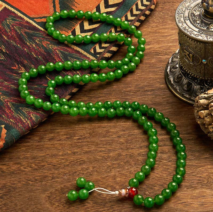 Buddha Stones 108 Mala Beads Natural Cyan Jade Luck Bracelet - image 1
