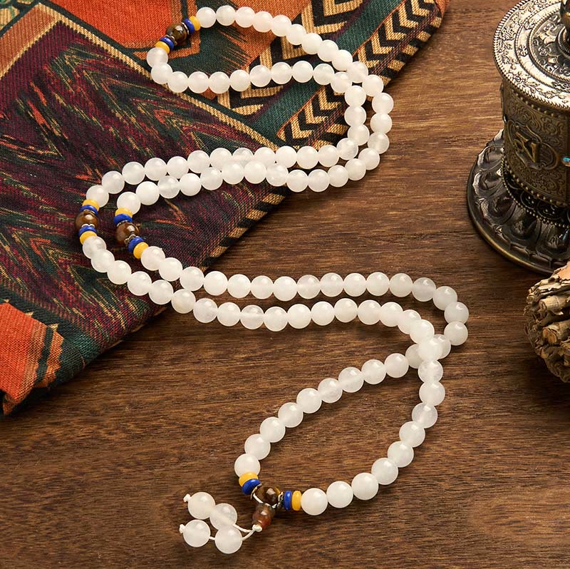 Buddha Stones 108 Mala Beads Natural Quartzite Wealth Luck Bracelet - image 1