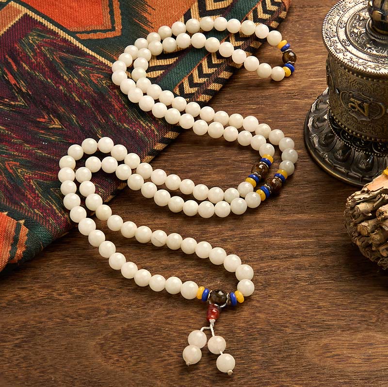 Buddha Stones 108 Mala Beads Natural Quartzite Wealth Luck Bracelet - image 7