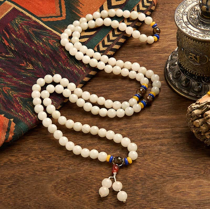 Buddha Stones 108 Mala Beads Natural Quartzite Wealth Luck Bracelet - image 7