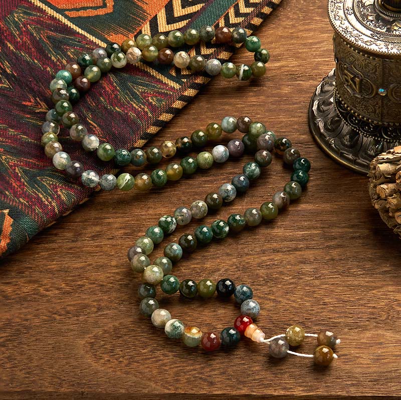 Buddha Stones 108 Mala Beads Natural Stone Moss Agate Multi-turn Healing Bracelet - image 1