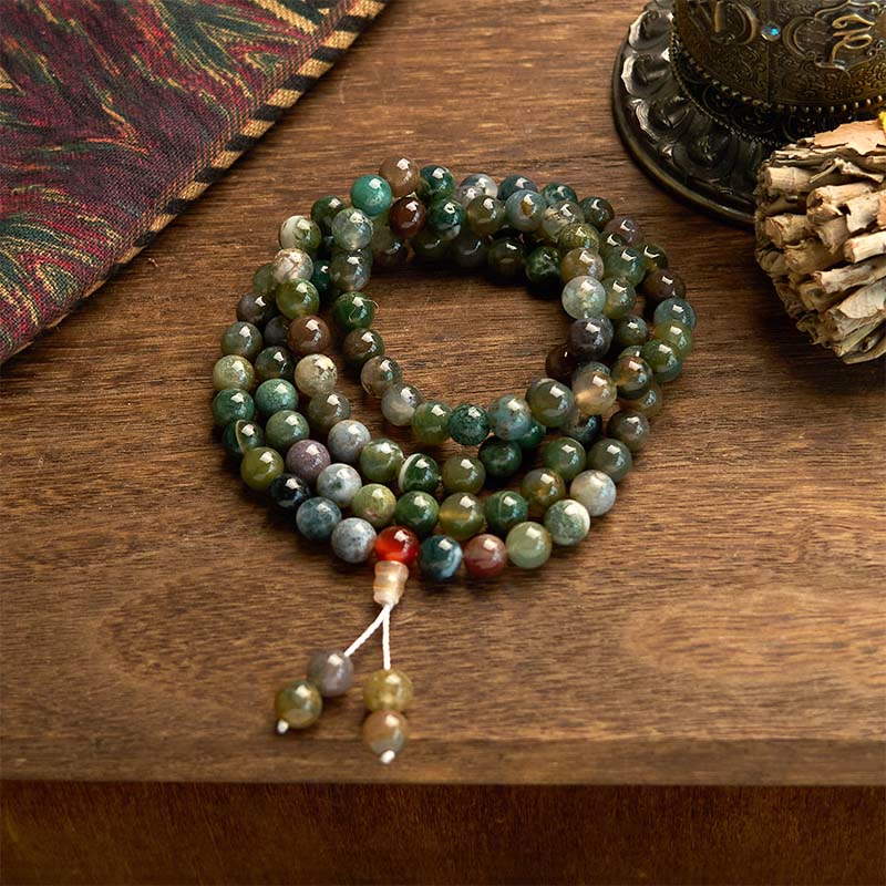 Buddha Stones 108 Mala Beads Natural Stone Moss Agate Multi-turn Healing Bracelet - Moss Agate (Wrist Circumference: 14-16cm) - image 0