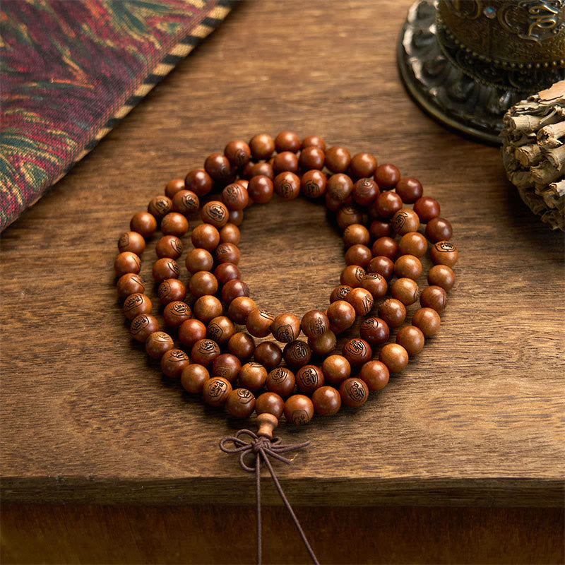 Buddha Stones 108 Mala Beads Lightning Struck Jujube Wood The Golden Light Mantra Protection Bracelet - Lightning Struck Jujube Wood(Wrist Circumference: 14-16cm) - image 0