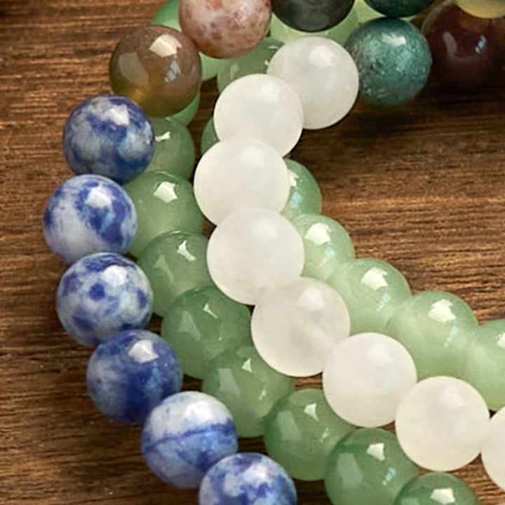 Buddha Stones 108 Mala Beads Natural Green Aventurine Blue Spot Jasper Indian Agate Green Tassel Luck Bracelet - image 7