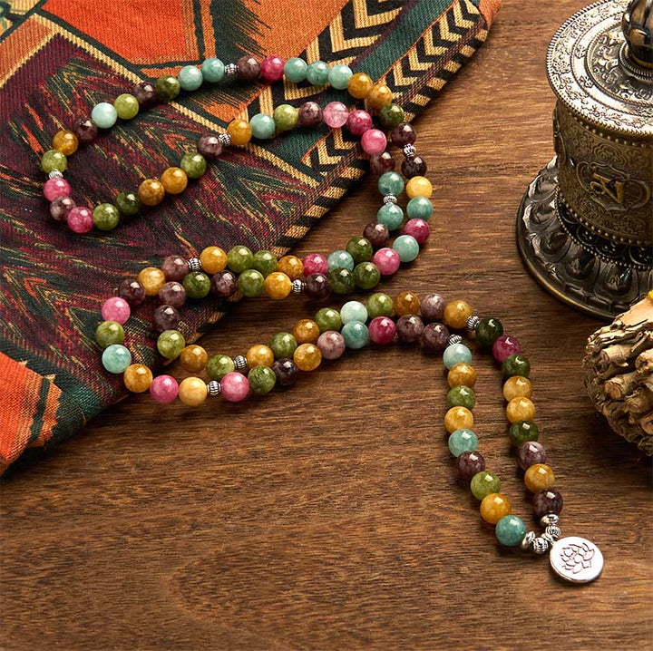 Buddha Stones 108 Mala Beads Multi-layer Natural Tourmaline Lotus Wisdom Bracelet - image 2