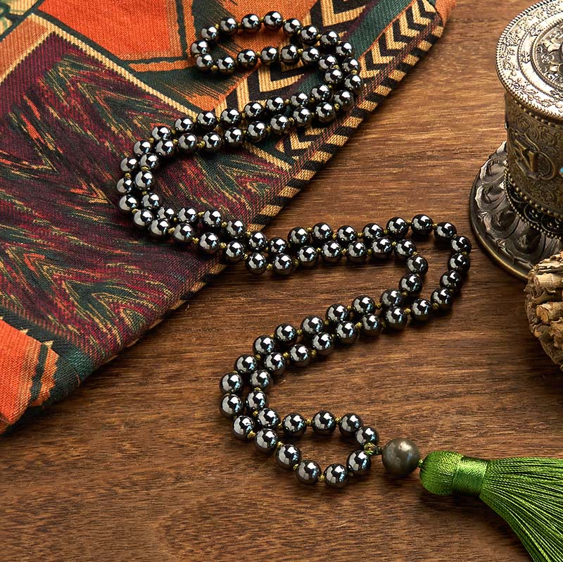 Buddha Stones 108 Mala Beads Natural Stone Hematite Tassel Powerful Bracelet - image 1