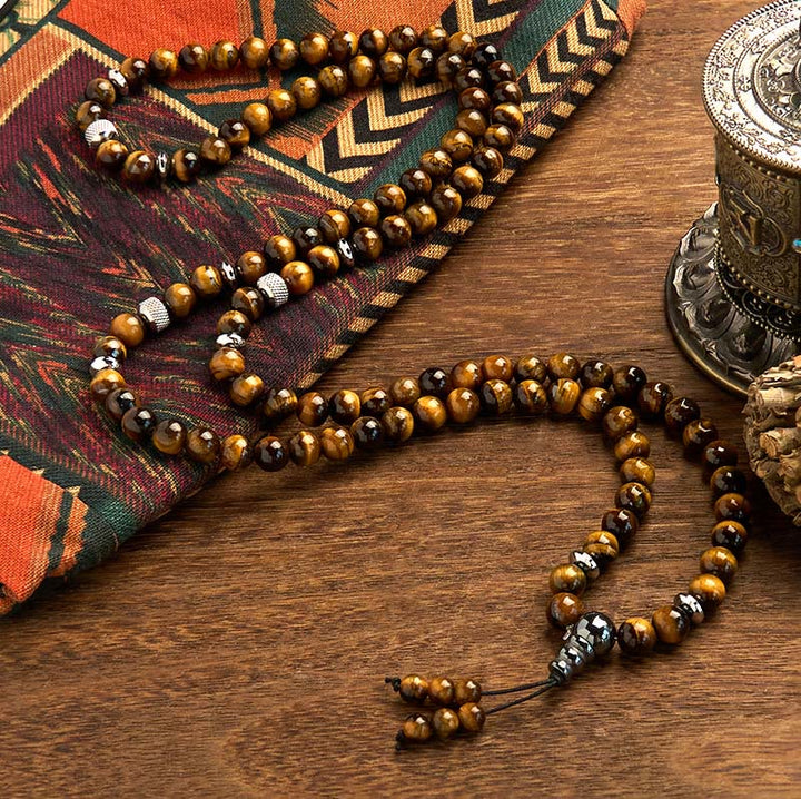 Buddha Stones 108 Mala Beads Natural Stone Tiger Eye Multi-turn Protection Bracelet - image 1