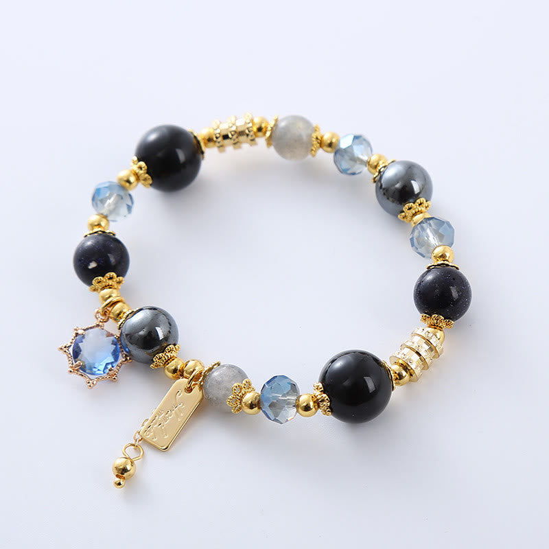 Buddha Stones Natural Black Obsidian Hematite Blue Sandstone Strength Bracelet - image 8