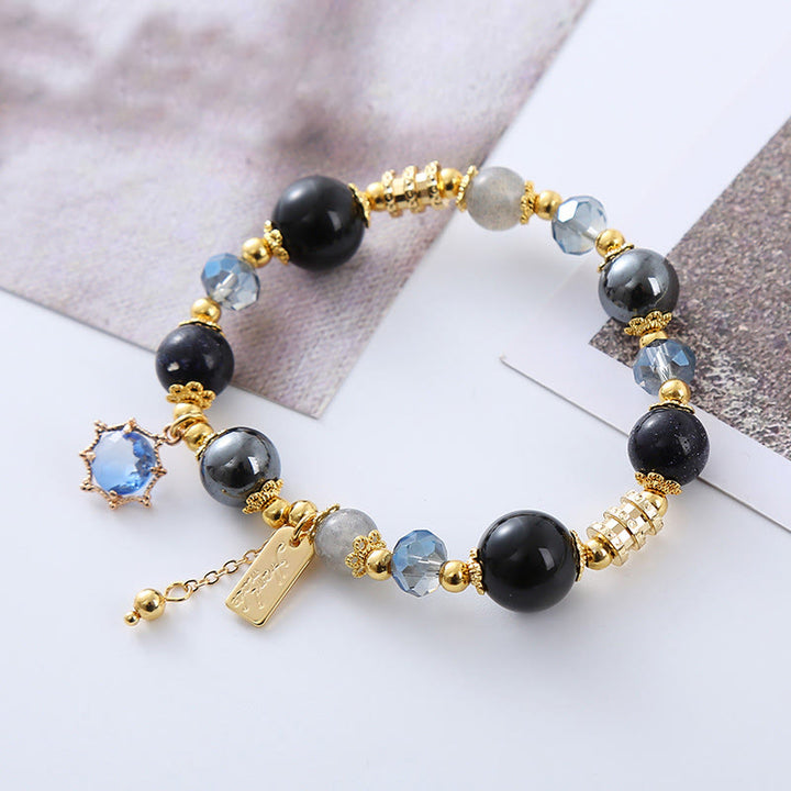 Buddha Stones Natural Black Obsidian Hematite Blue Sandstone Strength Bracelet - image 11