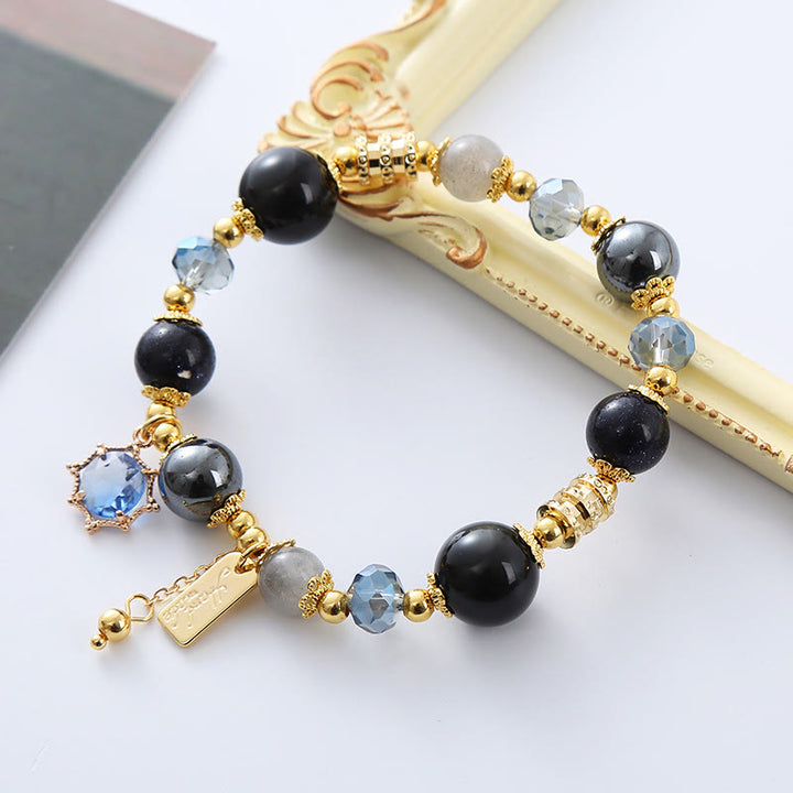 Buddha Stones Natural Black Obsidian Hematite Blue Sandstone Strength Bracelet - image 10