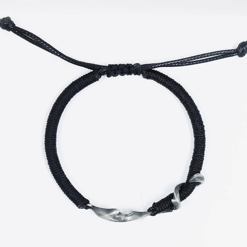 Buddha Stones 999 Sterling Silver Shark Black Wax Rope Protection Bracelet - image 4
