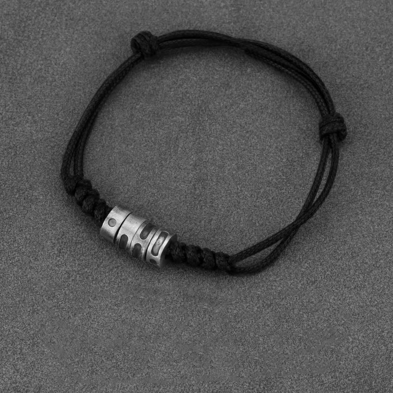 Buddha Stones 999 Sterling Silver Morse Code Wax Rope Blessing Bracelet - 999 Sterling Silver Black Wax Rope(Wrist Circumference: 14-21cm) - Morse Code:LOVE - image 1