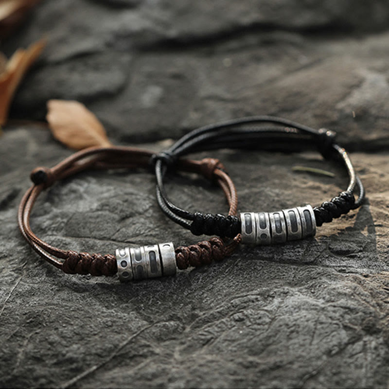 Buddha Stones 999 Sterling Silver Morse Code Wax Rope Blessing Bracelet - image 0