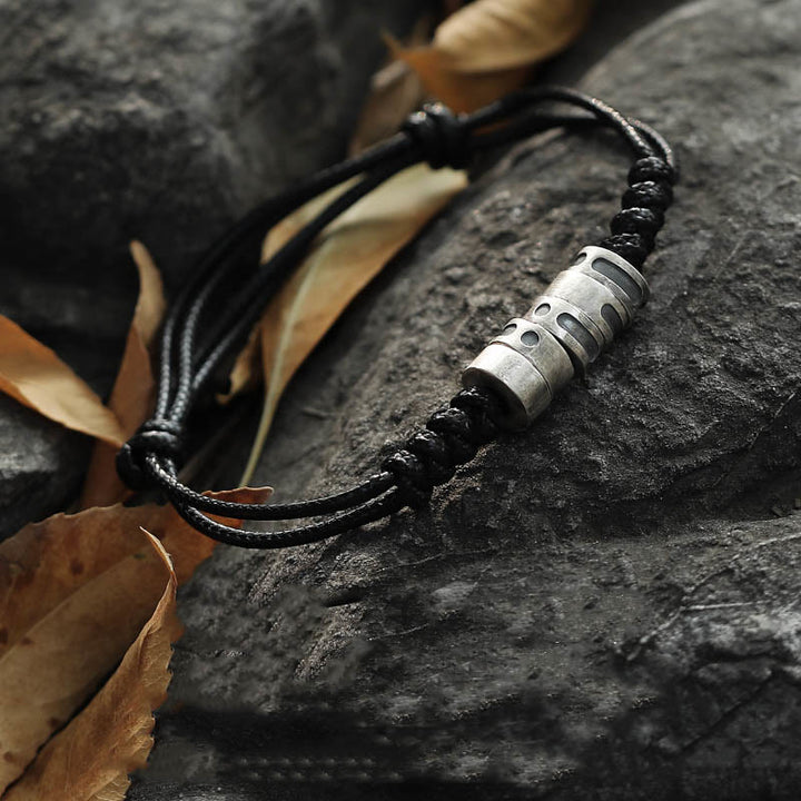 Buddha Stones 999 Sterling Silver Morse Code Wax Rope Blessing Bracelet - image 3