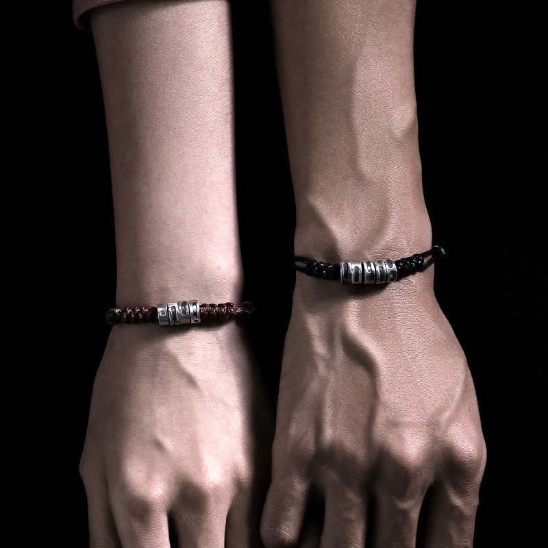 Buddha Stones 999 Sterling Silver Morse Code Wax Rope Blessing Bracelet - image 18