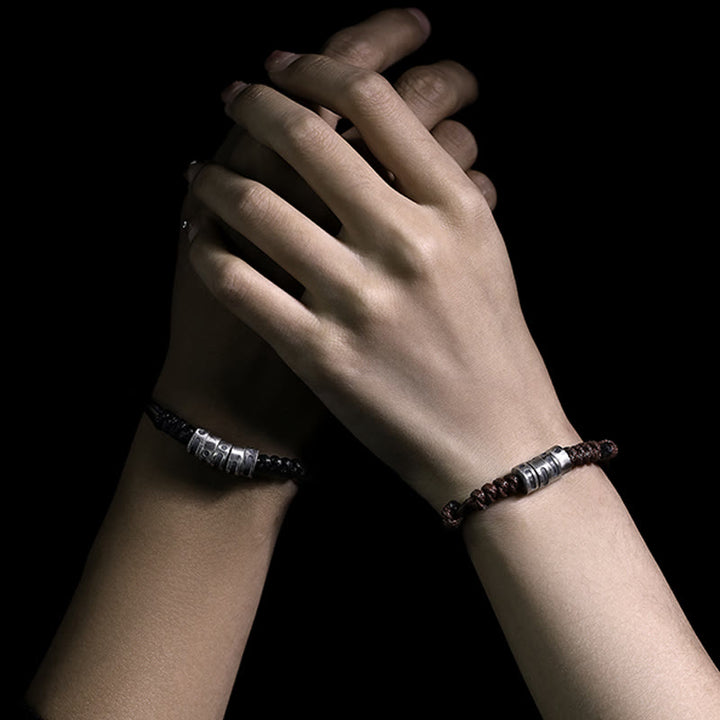 Buddha Stones 999 Sterling Silver Morse Code Wax Rope Blessing Bracelet - image 16