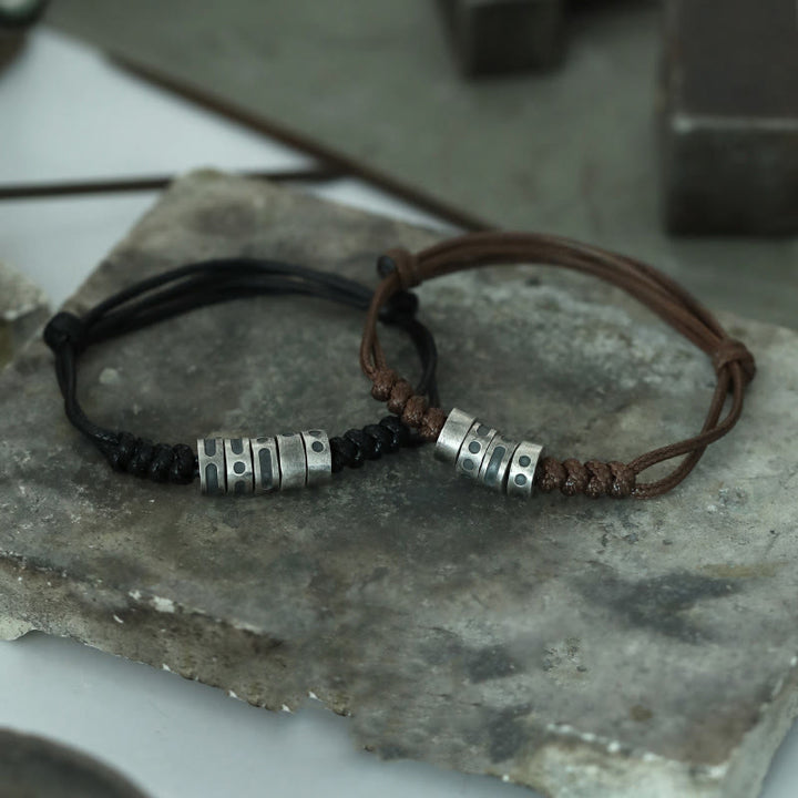 Buddha Stones 999 Sterling Silver Morse Code Wax Rope Blessing Bracelet - image 21