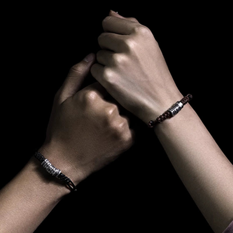 Buddha Stones 999 Sterling Silver Morse Code Wax Rope Blessing Bracelet - image 15