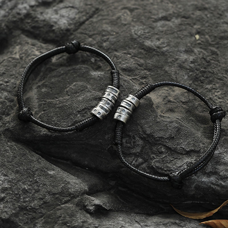 Buddha Stones 999 Sterling Silver Morse Code Wax Rope Blessing Bracelet - image 10