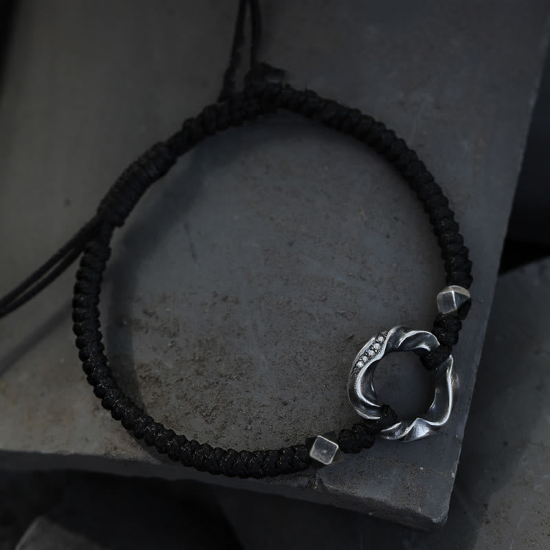 Buddha Stones 999 Sterling Silver Peace Buckle Black Wax Rope Protection Bracelet - image 1