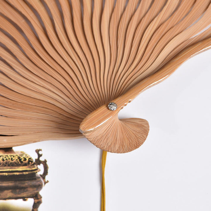 Buddha Stones Cranes Auspicious Clouds Solid Color Gradient Handheld Bamboo Folding Fan - image 2