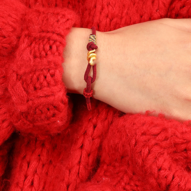 Buddha Stones 999 Gold Year of the Snake Design Handmade Luck Protection Rope Braided Bracelet - image 8