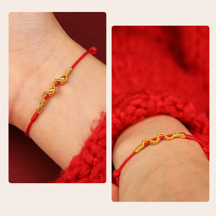 Buddha Stones 999 Gold Year of the Snake Handmade Luck Strength Braided Bracelet Anklet - image 14