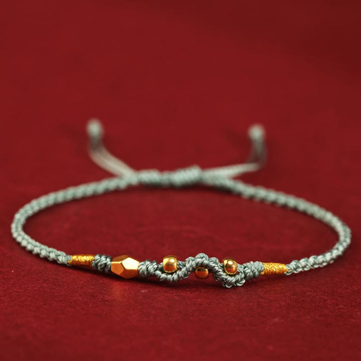 Buddha Stones 999 Gold Year of the Snake Mini Gold Bead Handmade Luck Protection Braided Bracelet - Green(Wrist Circumference 14-18cm) - 999 Gold Mini Three Bead Snake - image 17